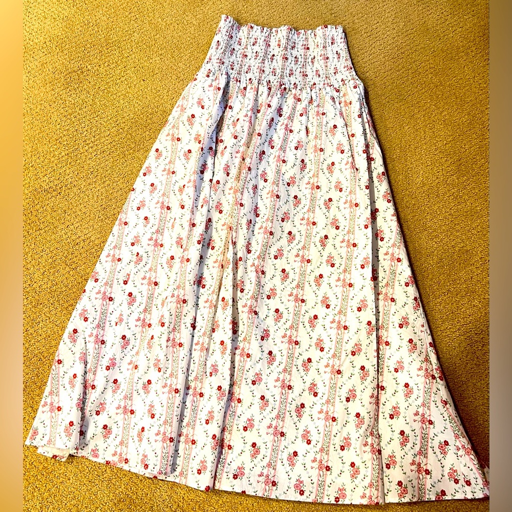 Hill House White Maxi Skirt with Red Floral Print